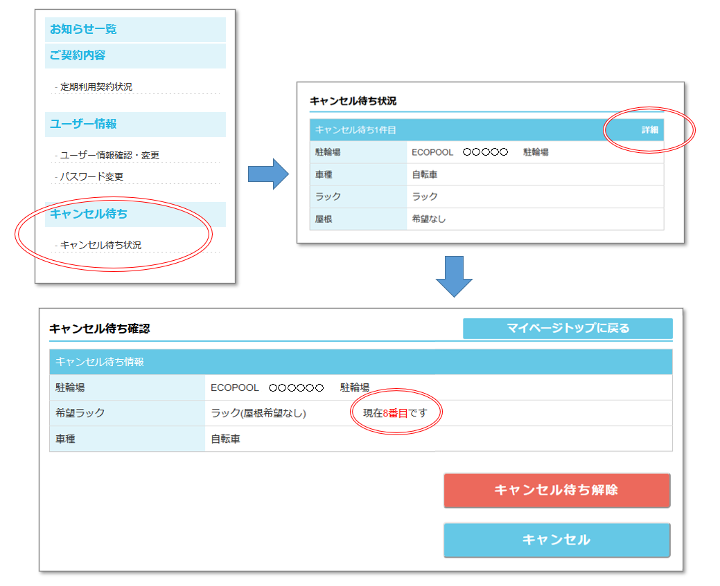 キャンセル待ち状況確認
